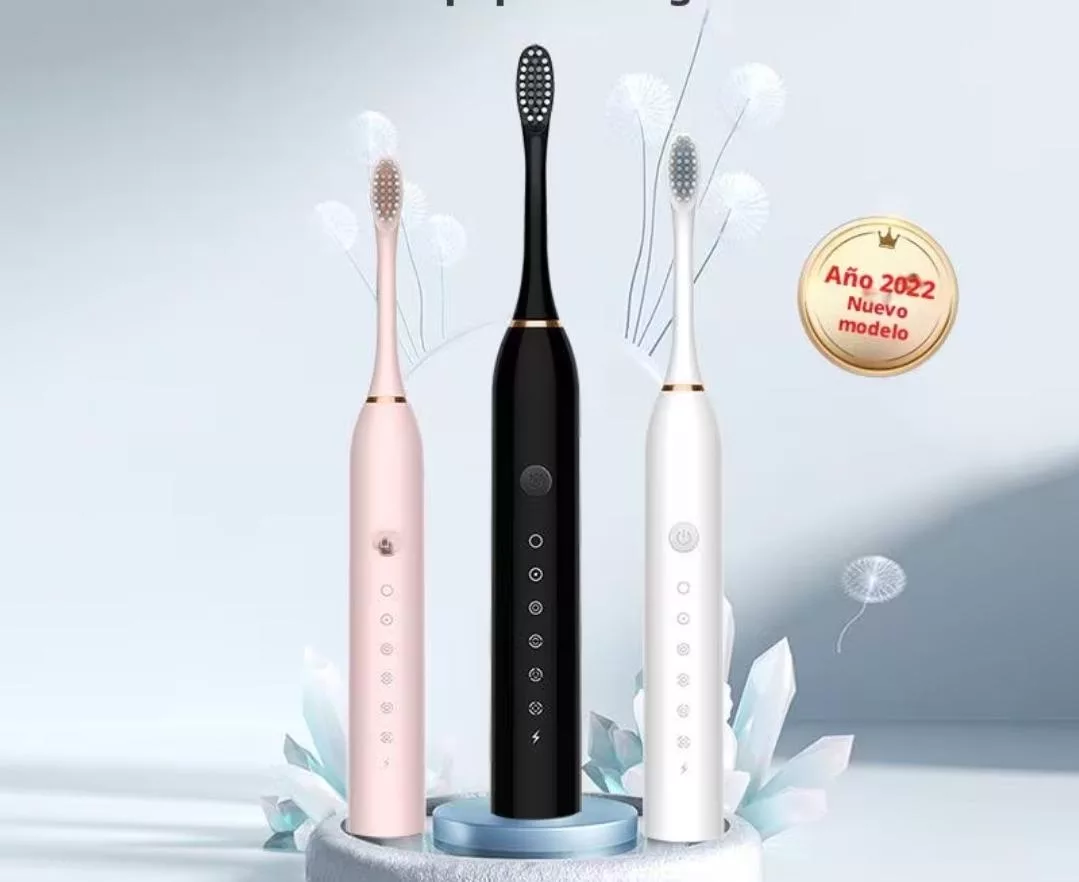 Cepillo de dientes eléctrico recargable, automático con diseño antideslizante. Carga USB con 4 cabezales intercambiables y 6 modos de limpieza ajustable. Ideal para niños y adultos.