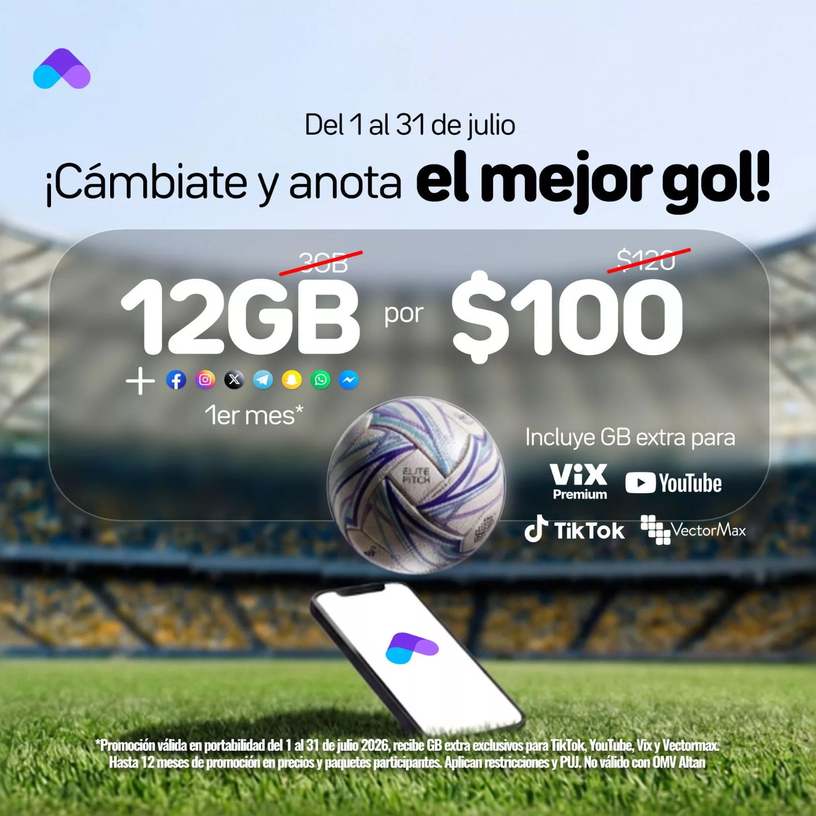 Más llamadas, Más Gigas, Más Megas desde $100 pesos al mes