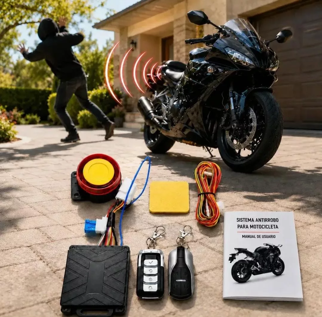 Alarma Sistema Inteligente para Moto con luz y sonido y encendido a distancia sin llave e impermeable. *A solo $299 pesos*