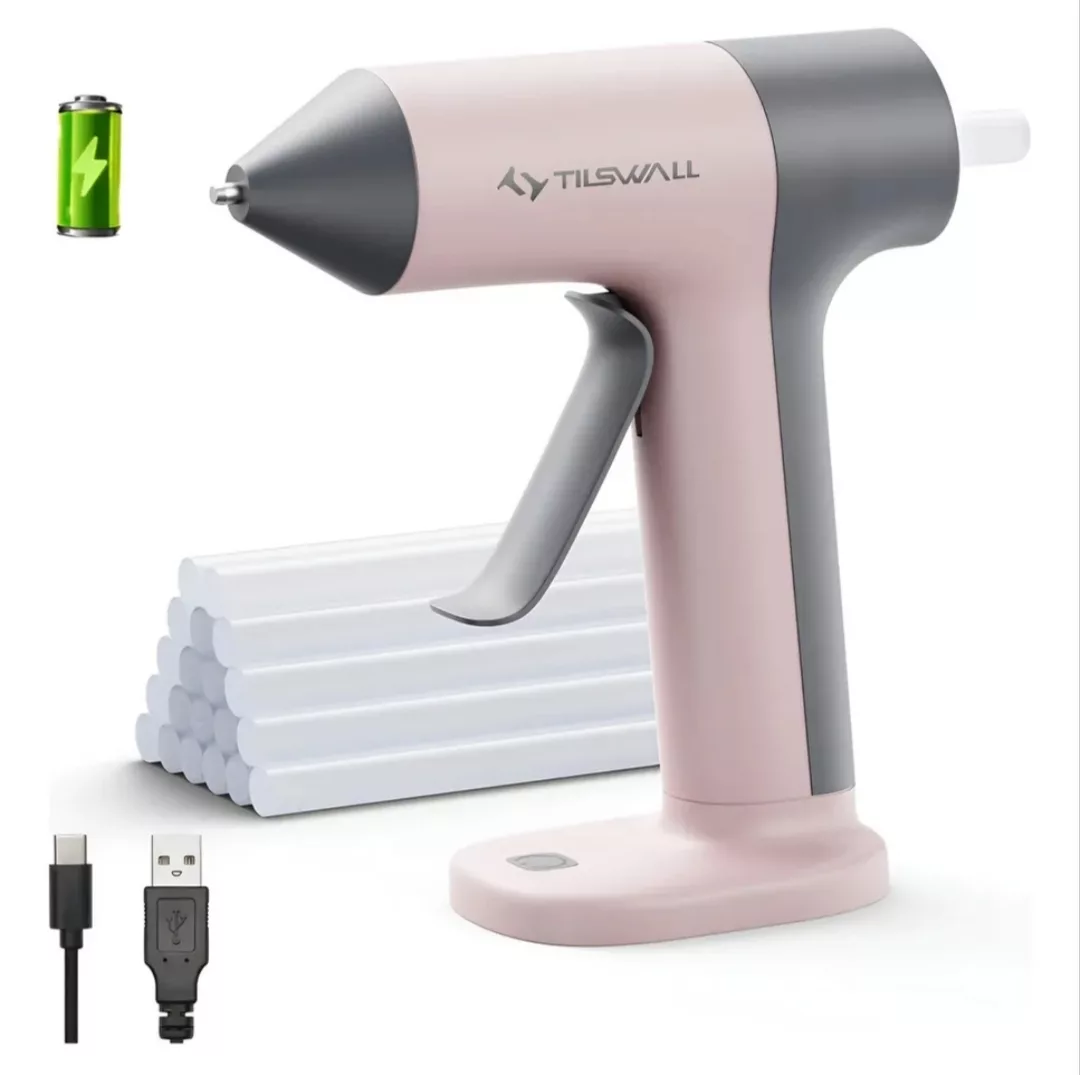 Pistola de Silicón inalámbrica con boquilla Anti derrame. Se calienta en 30 segundos y trae 20 barras de regalo.
