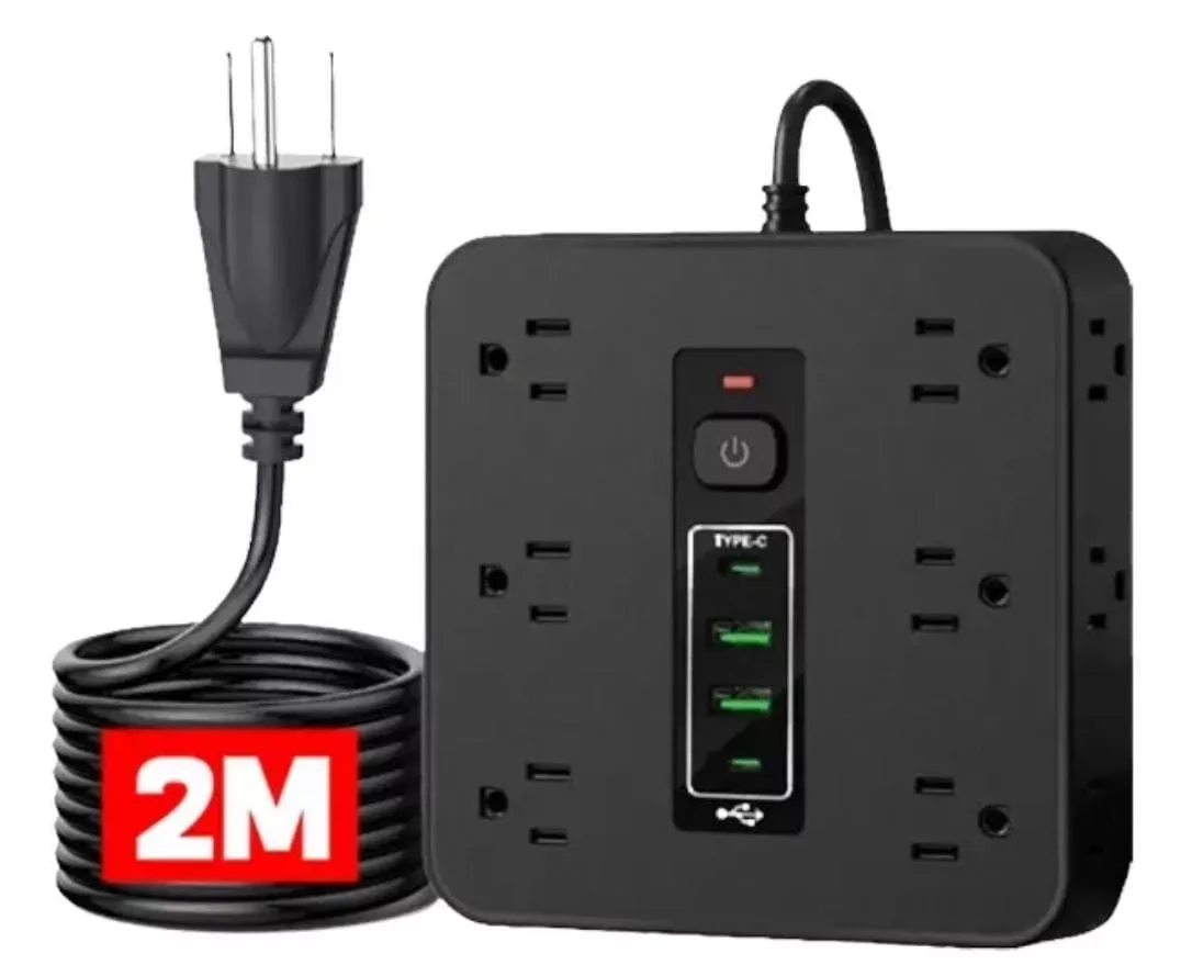 Multi contacto con16 entradas de 2 metros largo.  12 normal, 3 para USB (Solo cable) y una cable tipo C.