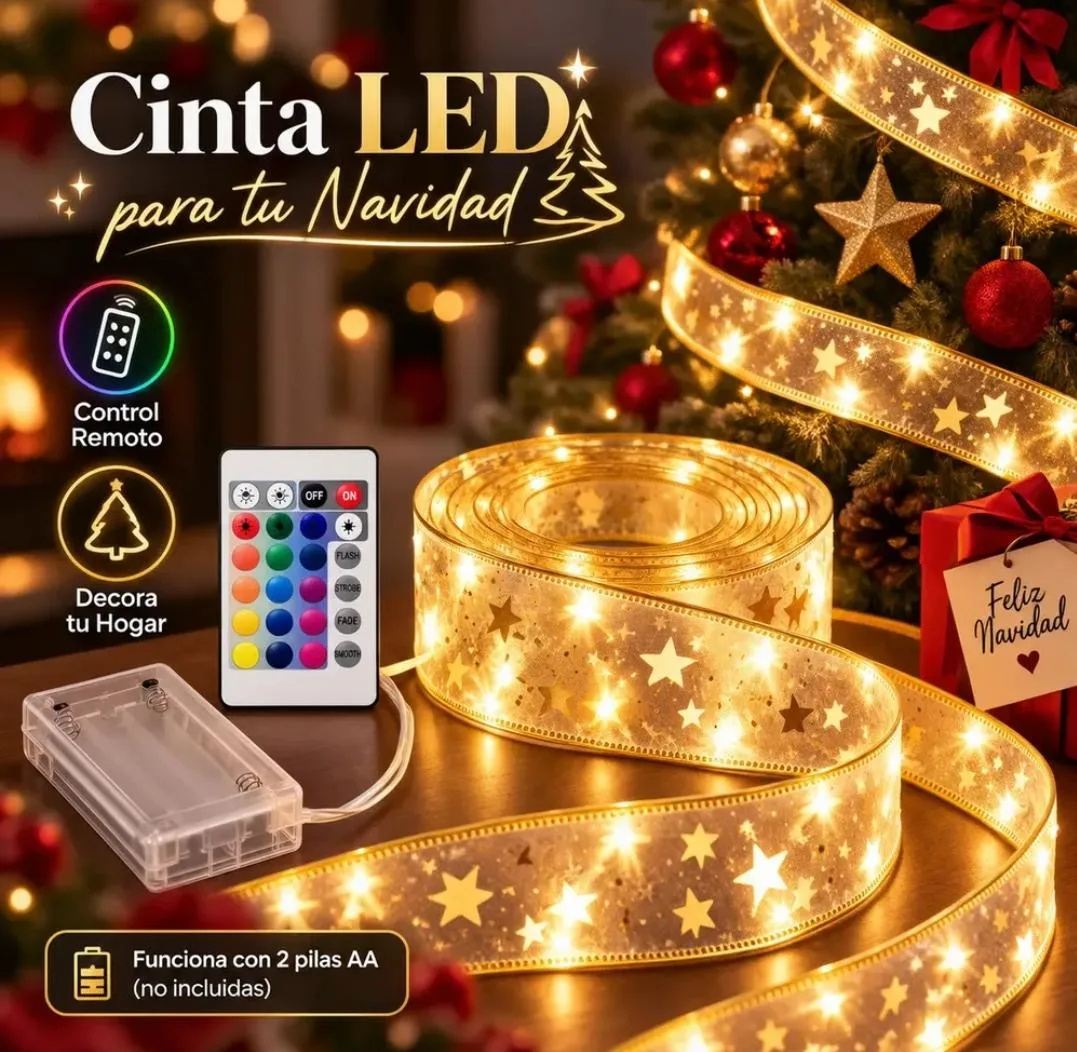 *ENVÍO GRATIS* 10 Metros de listón navideño de luces en Amarillo y Multicolor. Ideal para pino de Navidad.