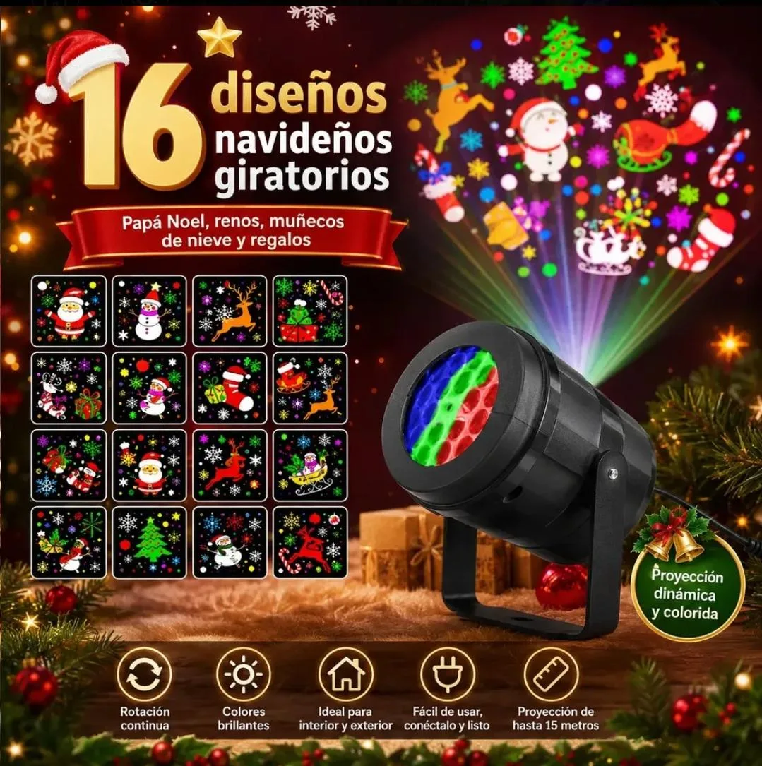 Proyector de Luces Navideñas con 16 diseños giratorios con ENVÍO GRATIS zona urbana de Mazatlán