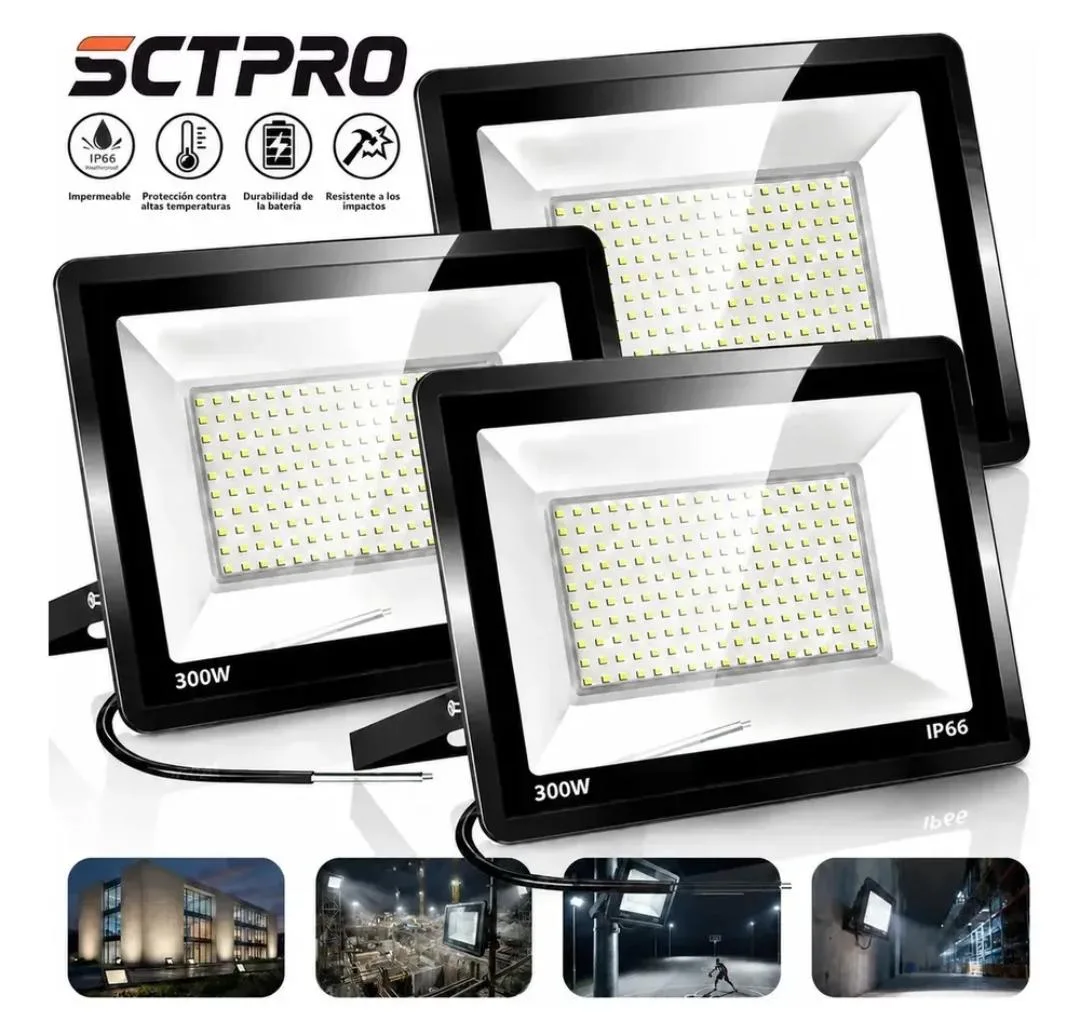 Paquete de 3 focos leds para exterior de 300W. De 160 X 121 mm.